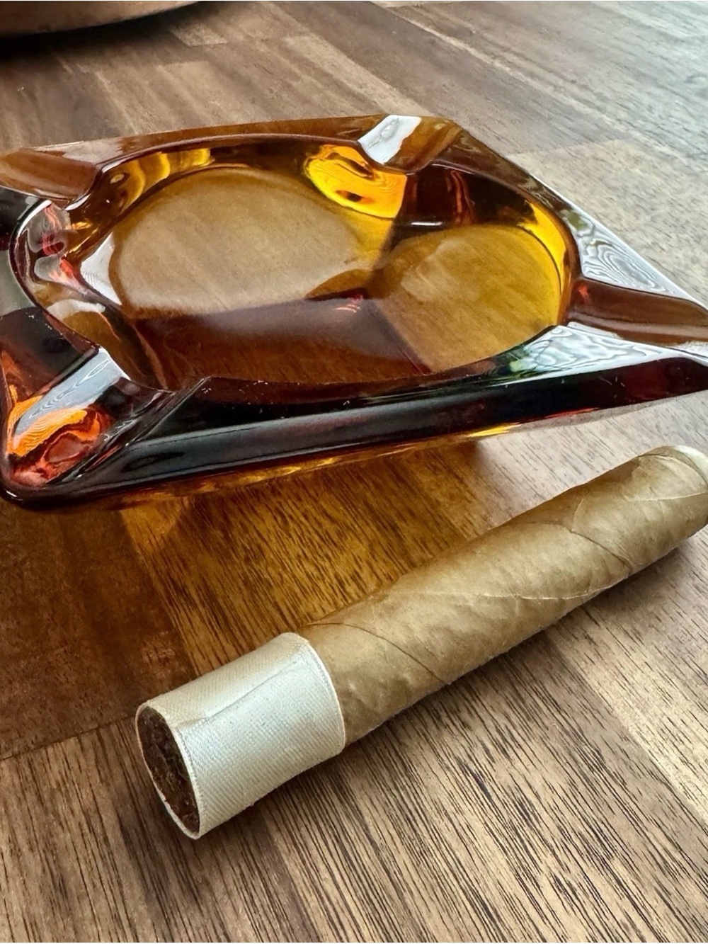 Vintage Mid-Century Square Dark Amber Ashtray Glass Collectible cigar lounge